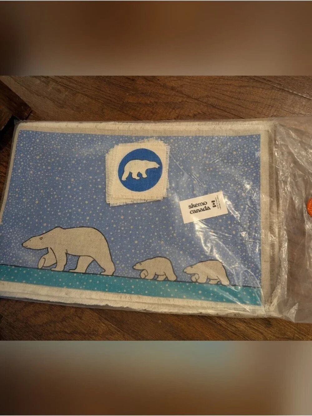 Vintage Skemo Canada Polar Bear Placemat & Coaster Set Of 4 in Blue Teal & White